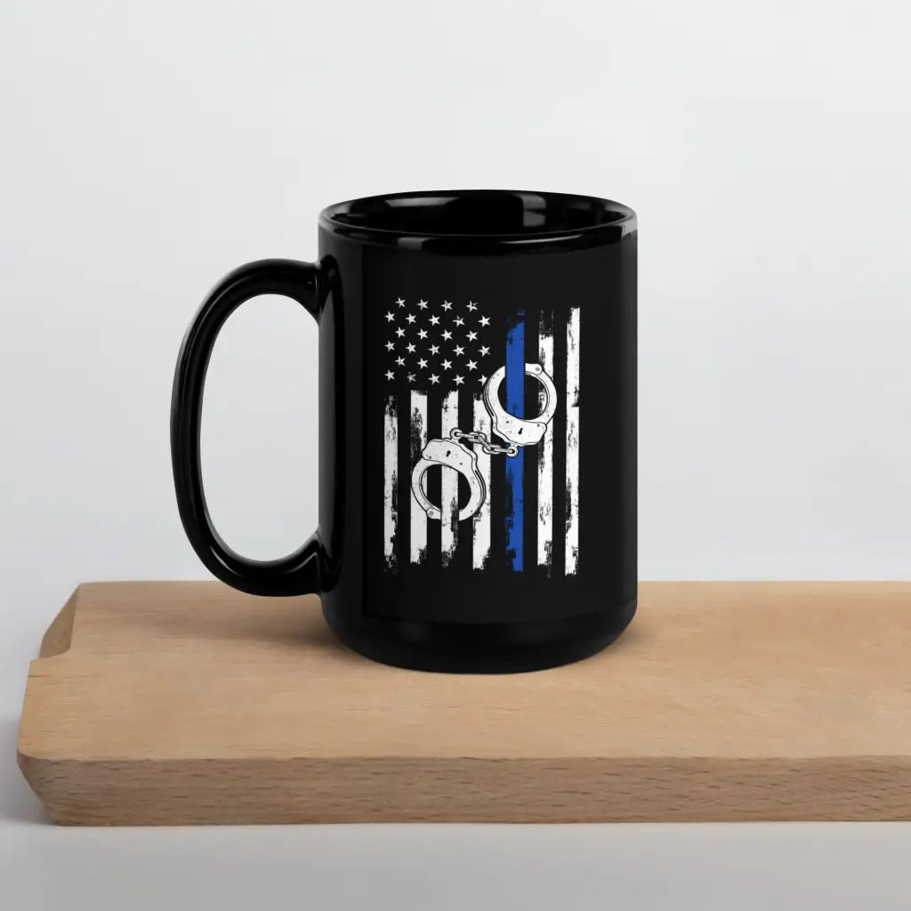 Blue Usa Flag Police Lives Matter Black Glossy Mug -