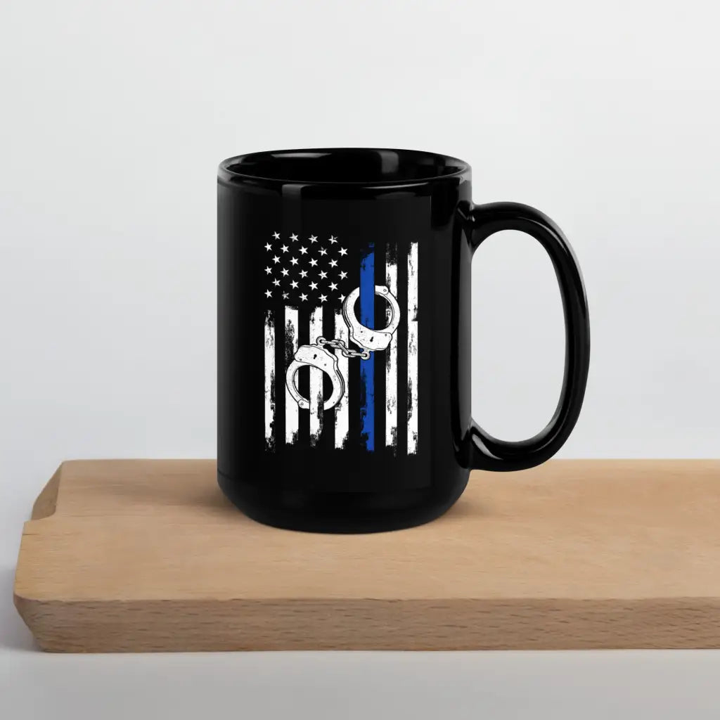 Blue Usa Flag Police Lives Matter Black Glossy Mug -