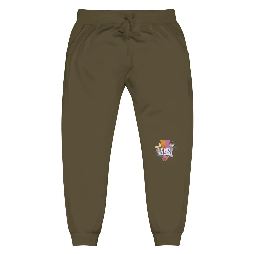 End Racism Unisex Fleece Sweatpants - Military Green / Xs -