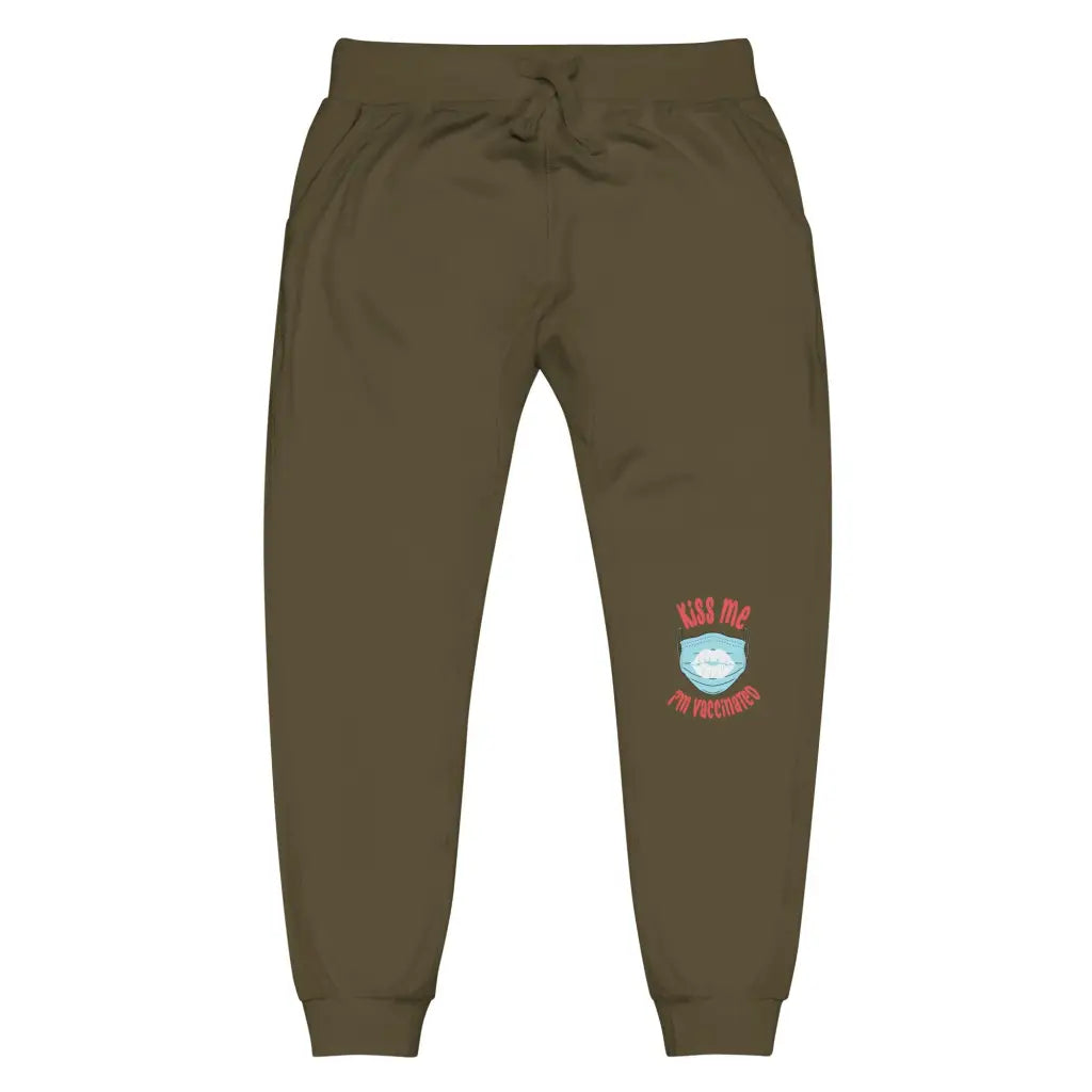 Kiss Me I’m Vaccinated 3 Unisex Fleece Sweatpants - Military