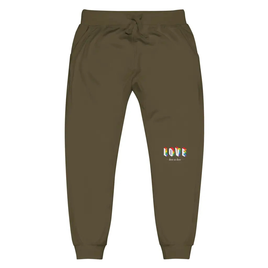 Love Is Love White Unisex Fleece Sweatpants - Military Green