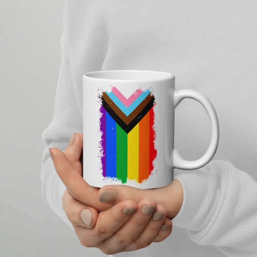 Progress Pride Flag White Glossy Mug - 11oz - Democratic