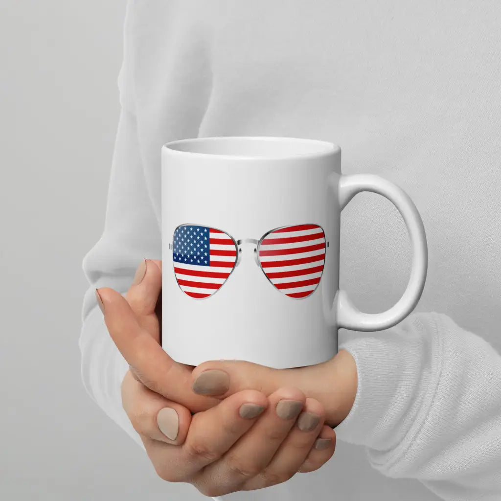 Stars & Stripes Aviator White Glossy Mug - 11oz - Democratic